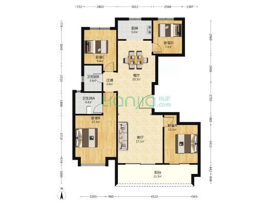 开封巴川府 4室2厅2卫 144平方