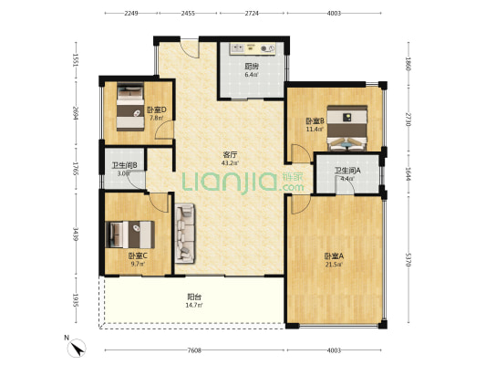 松山湖御府 4室1厅2卫 143平方