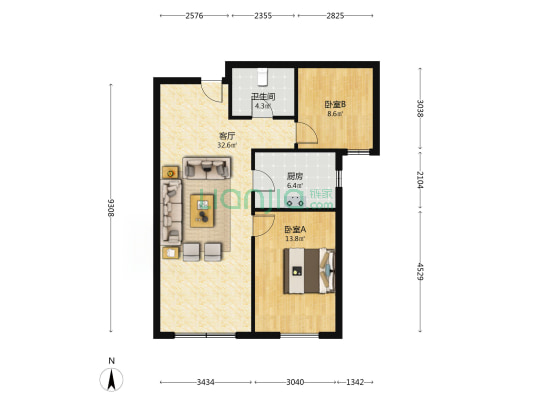 高铁新干线 2室1厅 南-户型图