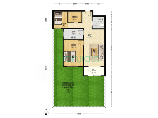 鹏渤印象城牛津花园 2室1厅 南-户型图