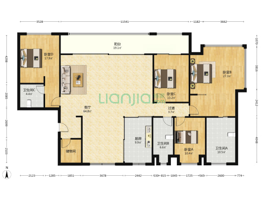 金基瞻月府 4室1厅3卫 220平方