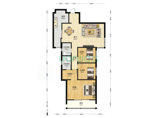 解甲苑 3室1厅2卫 135平方