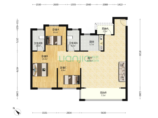 天创长江云栖风华 3室1厅2卫 116平方