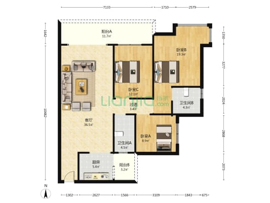 怡林华府 3室1厅2卫 128平方