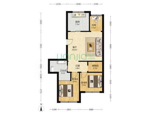 远洋大亚小筑 3室1厅1卫 76平方