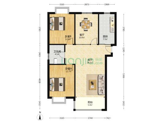 科润城格外 2室2厅1卫 112平方