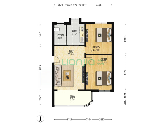 迎宾大道电信宿舍 2室1厅1卫 69平方