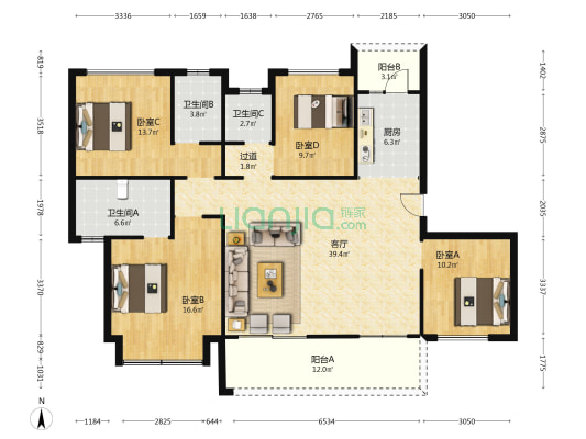 锦利锦悦府 4室1厅3卫 151平方