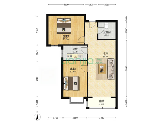 香邑溪谷上园 2室1厅 南-户型图