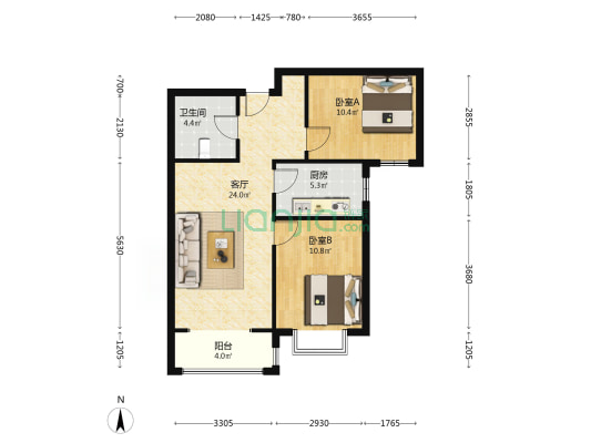 香邑溪谷上园两居采光好，人车分流，一线品质楼盘-户型图