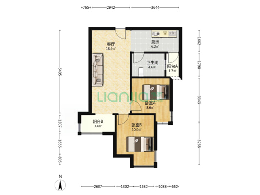 天伦湾 全阳2居 集中供暖 保利物业-户型图