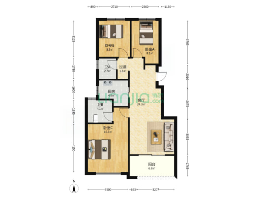 新力启云府 3室1厅2卫 94平方