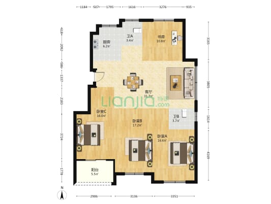 一江碧水 4室1厅2卫 134平方
