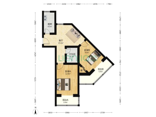 建材城东一里中院 2室1厅1卫 71平方