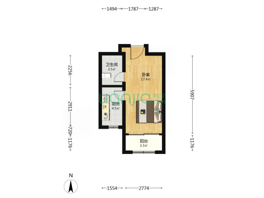 衙府泰园 1室0厅1卫 44平方