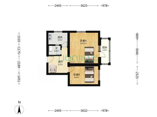 东营中街 2室1厅1卫 50平方