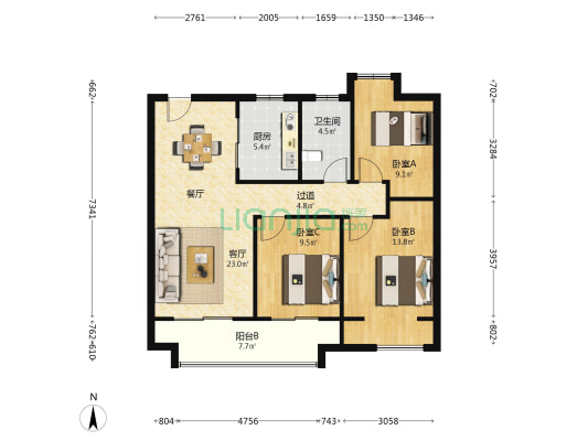 汇昌雍锦翰棠 3室1厅1卫 97平方