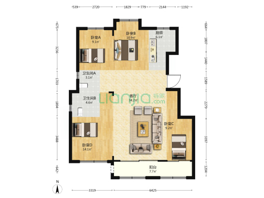 凯佳湖岸公馆 4室1厅2卫 120平方