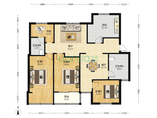 金兰池公寓 4室2厅2卫 135平方