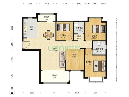 地铁中建·君和城 4室1厅2卫 125平方