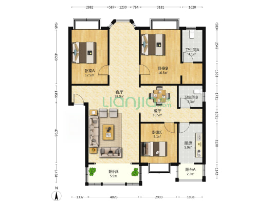 簇桥中街41号 3室2厅2卫 128平方