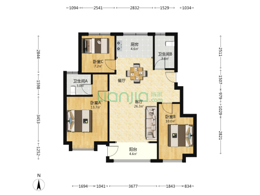 观澜雅苑 3室1厅2卫 99平方