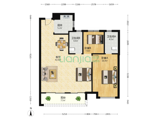 福星惠誉琛境 2室1厅2卫 116平方