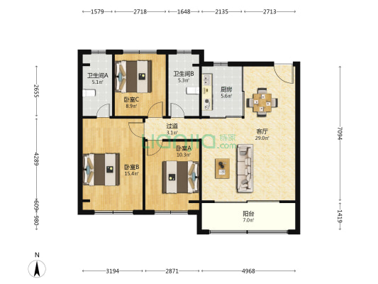 中国铁建·花语澜苑 3室1厅2卫 115平方