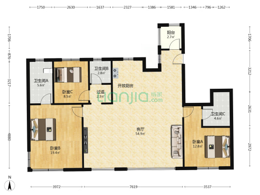 保利东港天汇 3室1厅3卫 143平方