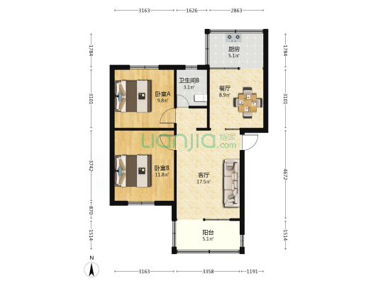 华海小区 2室2厅1卫 63平方