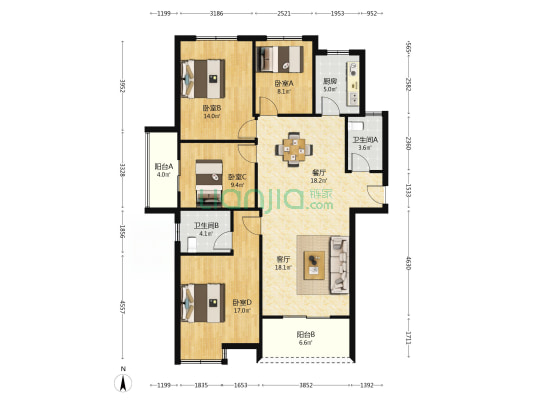 众安春江时代 4室2厅2卫 139平方