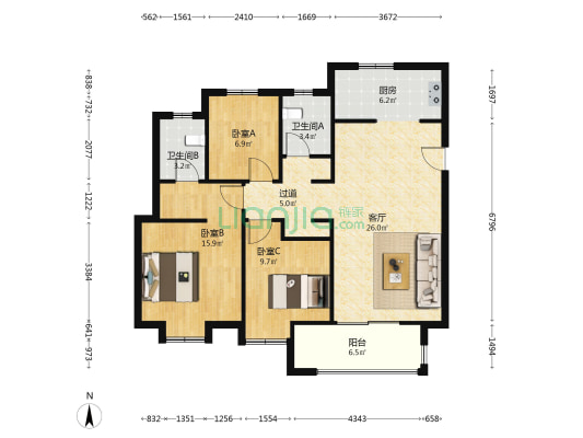 金秋花园 3室1厅2卫 119平方