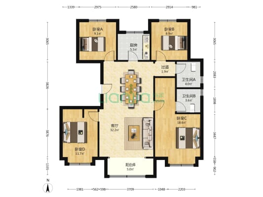 潮白河孔雀城·笃行园&博学园 4室1厅2卫 135平方