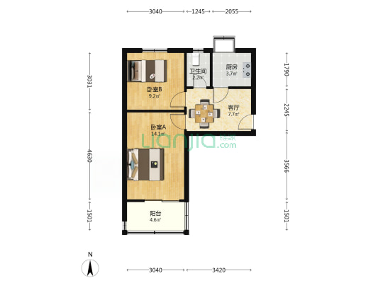 群英路22号院 2室1厅1卫 50平方
