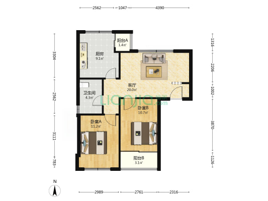 沈铁站北新居B区 2室1厅1卫 90平方