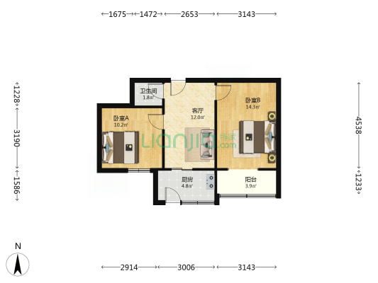 西安油漆厂1号院小区 2室1厅1卫 51平方