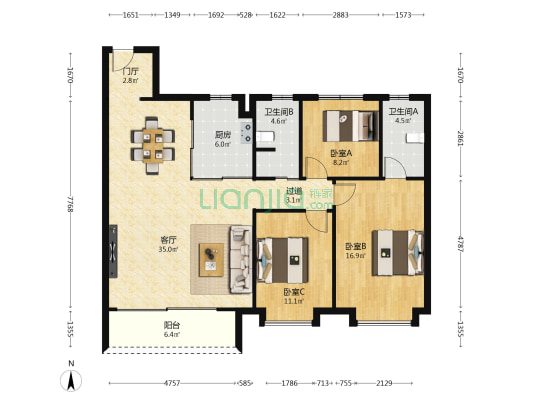 龙湖青云阙惠苑 3室1厅2卫 122平方