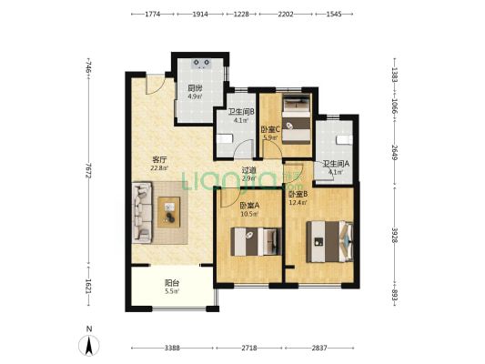 融创城融溪园 3室1厅2卫 99平方