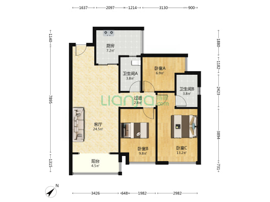 金地格林半岛 3室1厅2卫 101平方