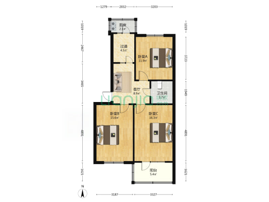 煤炭厅宿舍 3室1厅1卫 83平方
