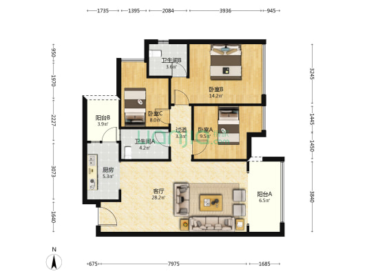 海成南滨上院E1区 3室1厅2卫 105平方
