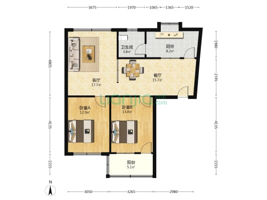 泉塘农行宿舍 2室2厅1卫 89平方