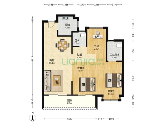 雅颂兰庭 3室1厅2卫 103平方