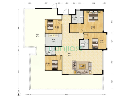 建发璞云 4室1厅3卫 181平方