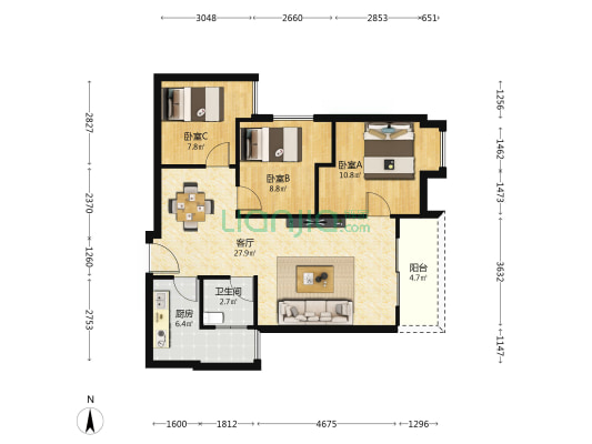 海成长江之星C区-Ⅱ 3室1厅1卫 84平方