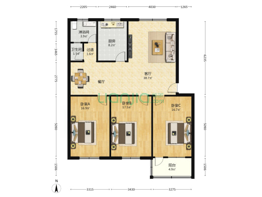 商业建筑公司家属院 3室1厅2卫 133平方