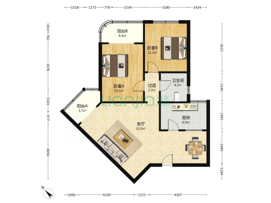 建行家属院(兴庆北路) 2室1厅1卫 107平方