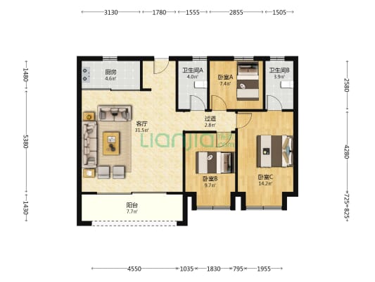 璀璨长乐府06a 3室1厅2卫 114平方