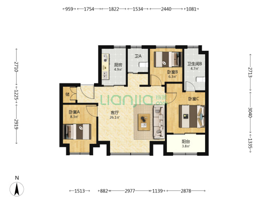 湖滨铂悦 3室1厅2卫 101平方
