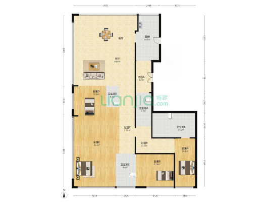 众安滨和印 4室1厅4卫 330平方